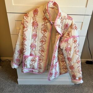 Amazon Pink and Cream Floral Puffer Jacket oversized fit